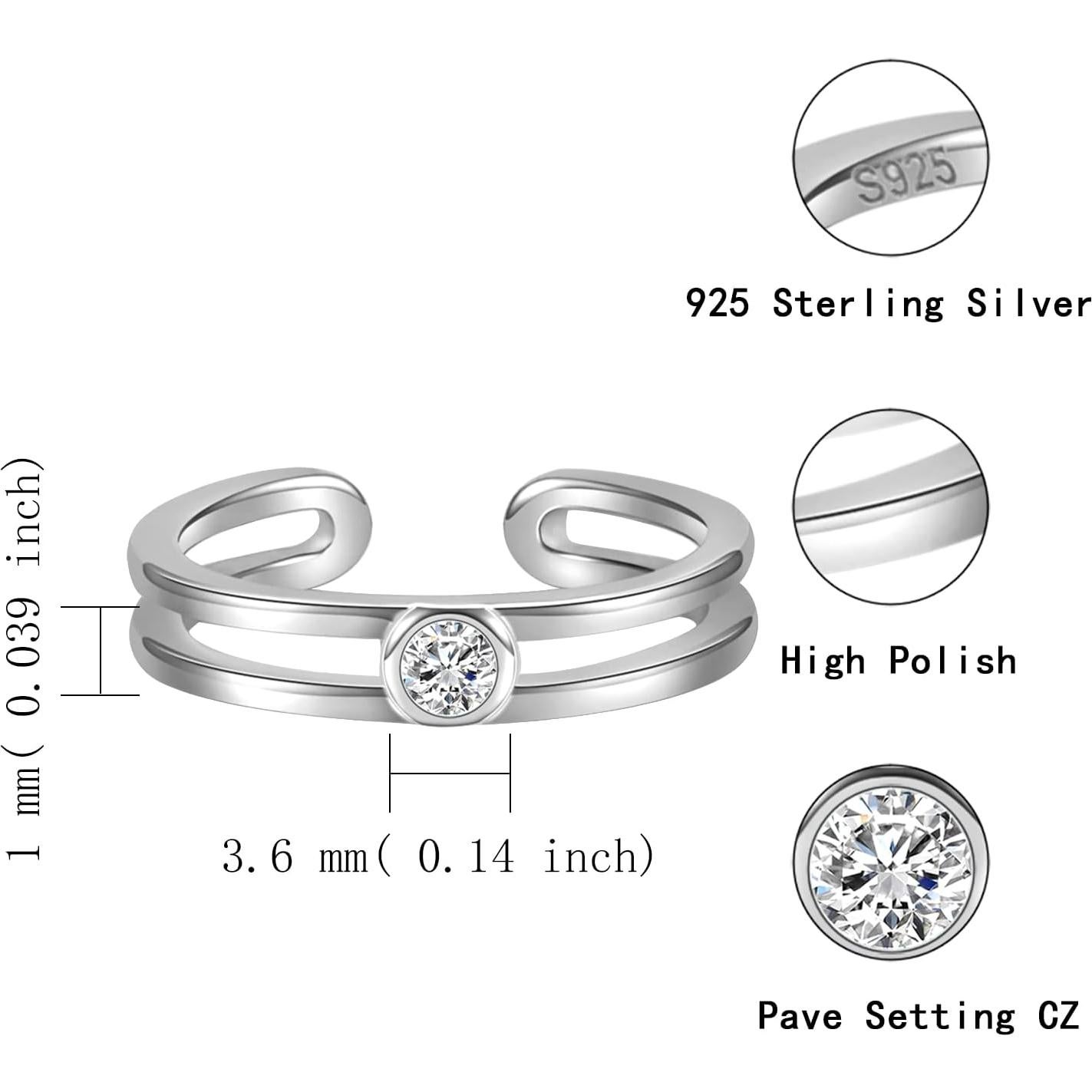 Anillo de Dedo Ajustable Plata Esterlina 925 con Piedra de Nacimiento