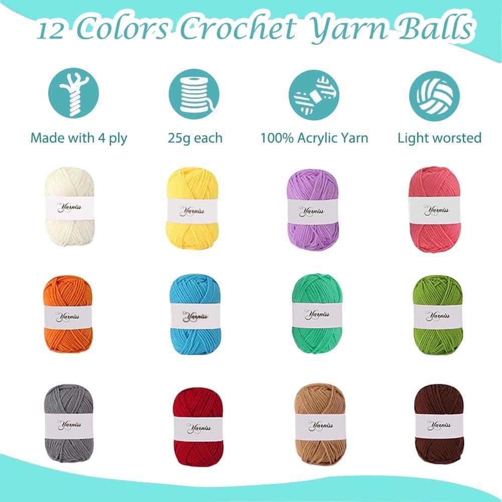 Kit de Crochet Yarniss para Principiantes con 14 Ganchos y 12 Ovillos