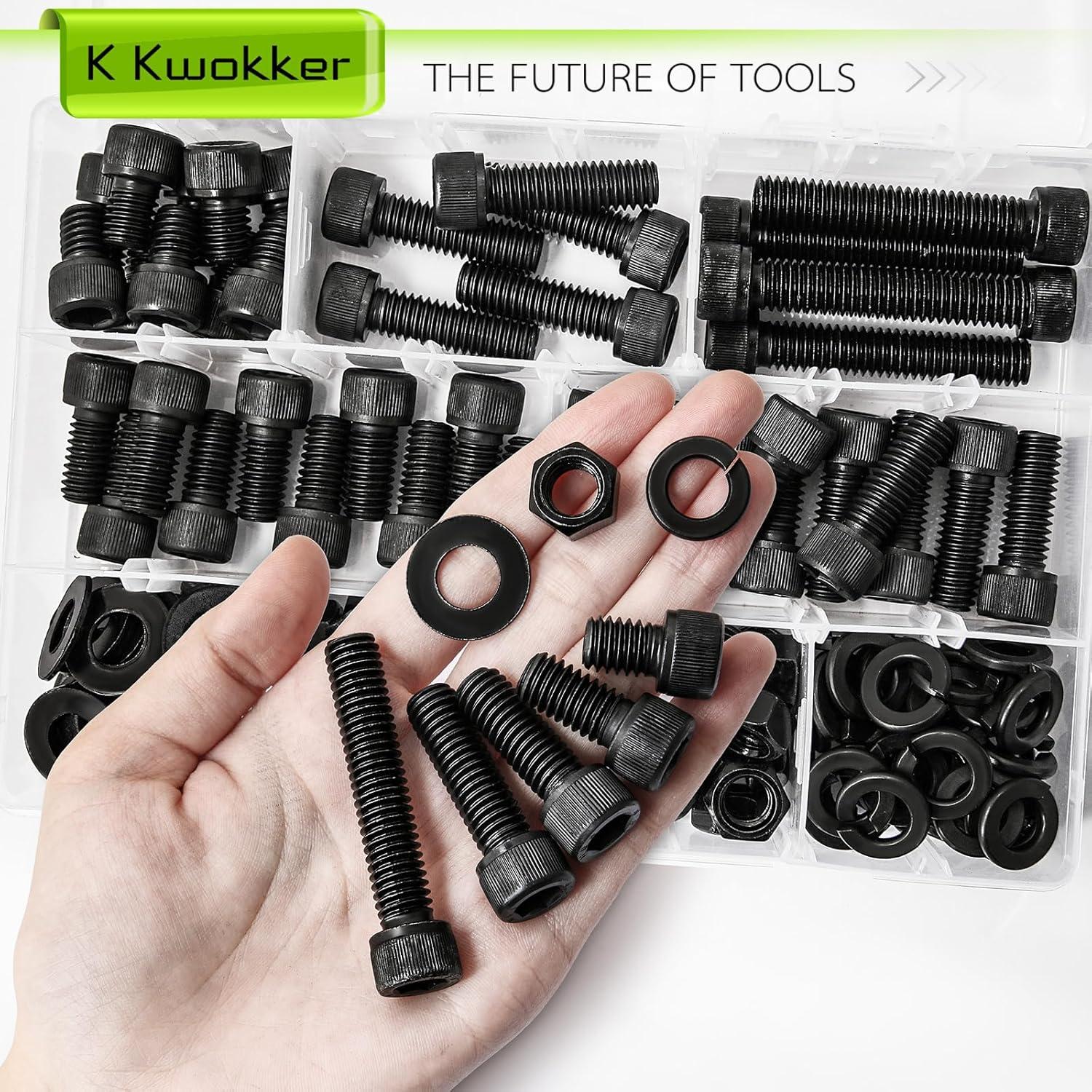 Kit de Tornillos y Tuercas K Kwokker 160Pcs 3/8-16 Acero 12.9