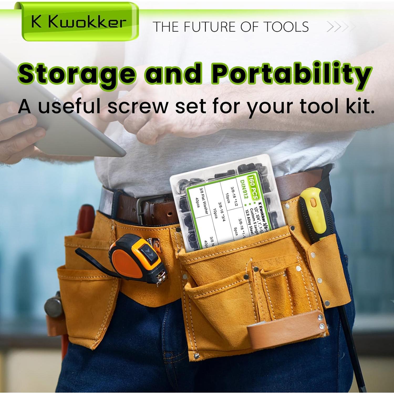 Kit de Tornillos y Tuercas K Kwokker 160Pcs 3/8-16 Acero 12.9