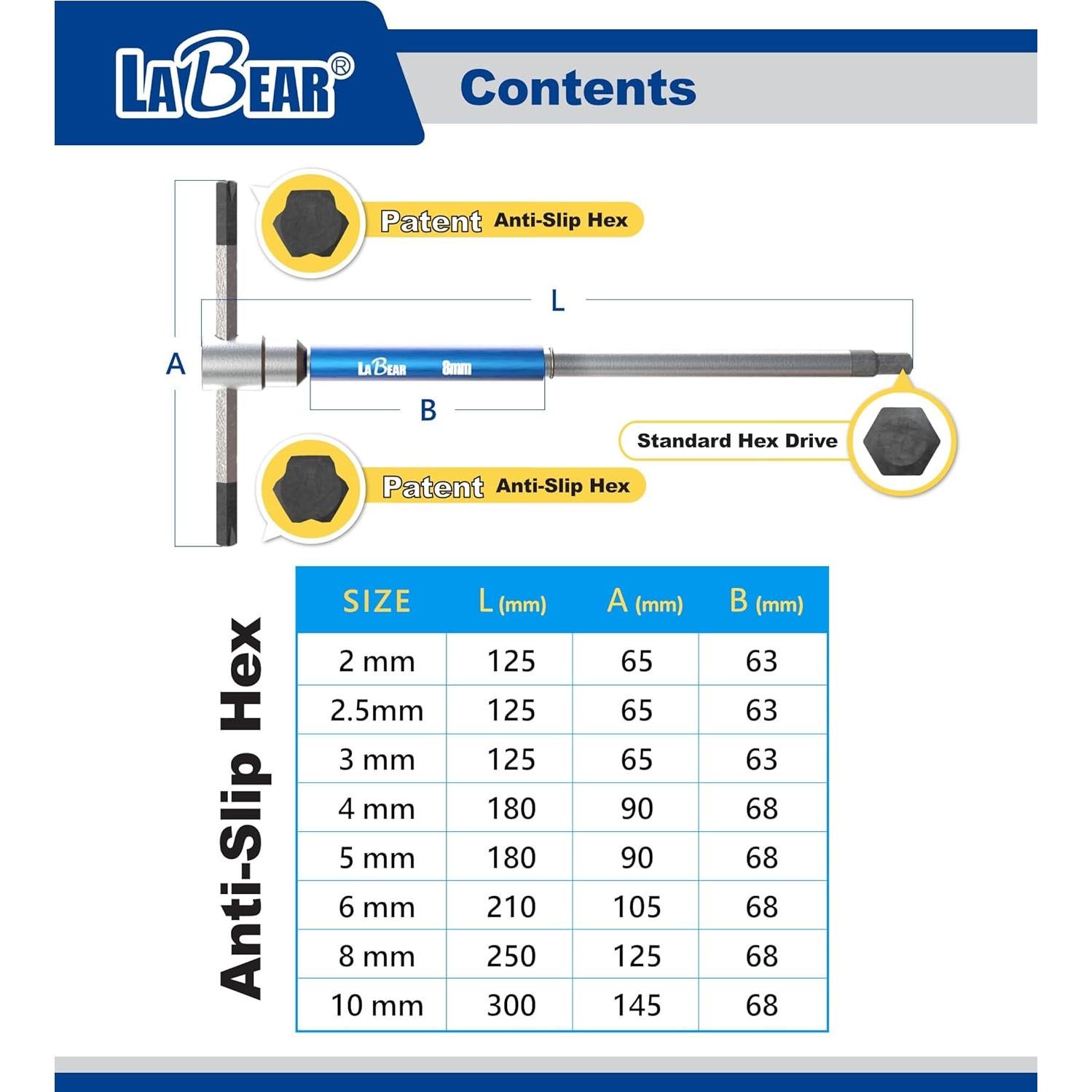 Juego de Llaves Allen T-Handle LABEAR 6 Piezas 2-8 mm