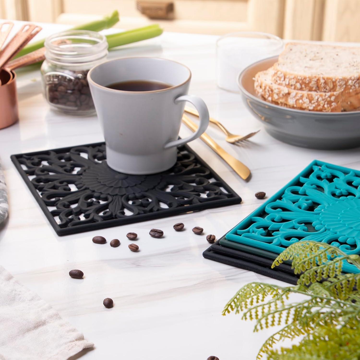 Trivetes de Silicona Zoyizi - Juego de 3 Cuadrados Azules