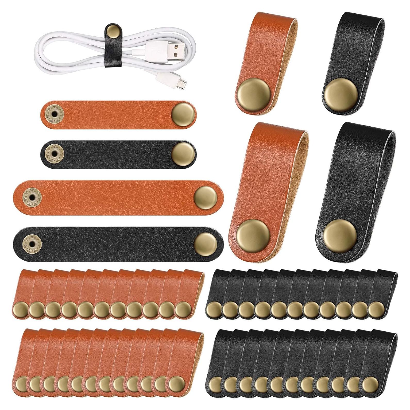 52 Piezas Organizador de Cables Weewooday Cuero PU Negro Marrón