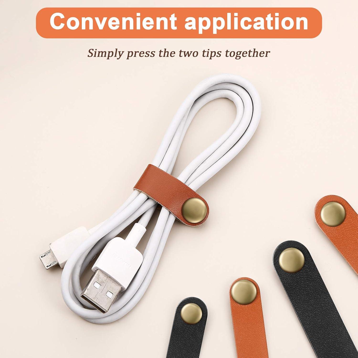 52 Piezas Organizador de Cables Weewooday Cuero PU Negro Marrón