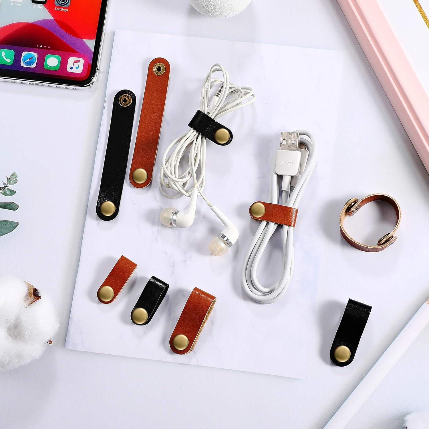 52 Piezas Organizador de Cables Weewooday Cuero PU Negro Marrón