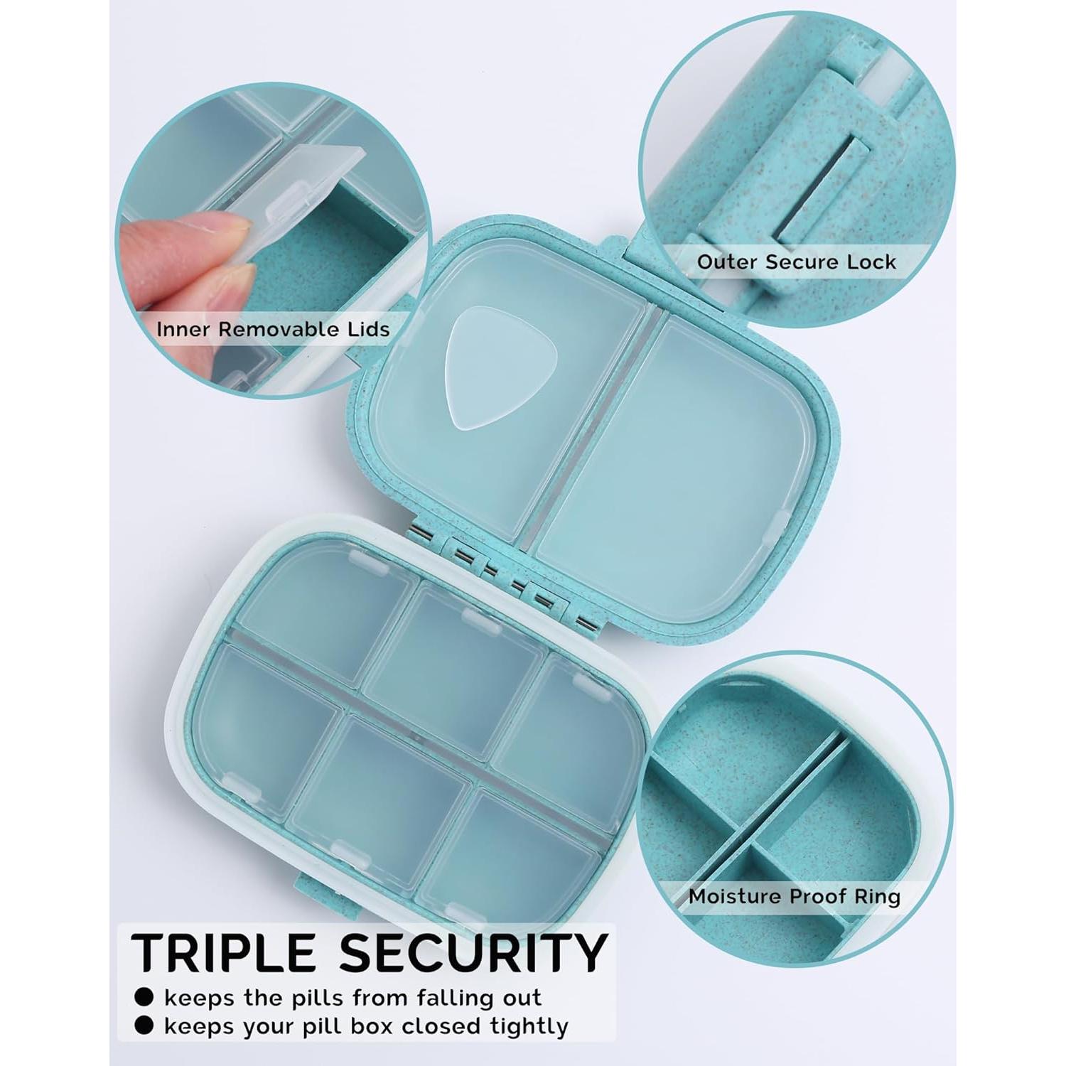 Organizador de Pastillas Portátil Meacolia 8 Compartimentos Azul