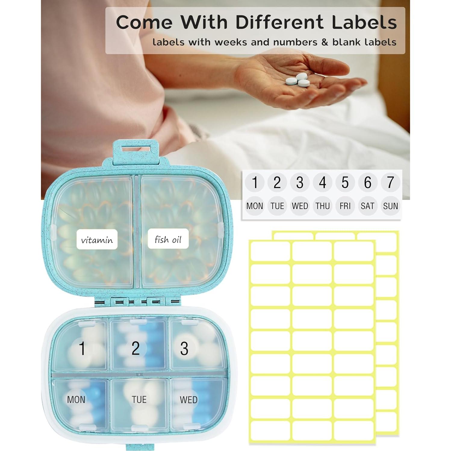 Organizador de Pastillas Portátil Meacolia 8 Compartimentos Azul