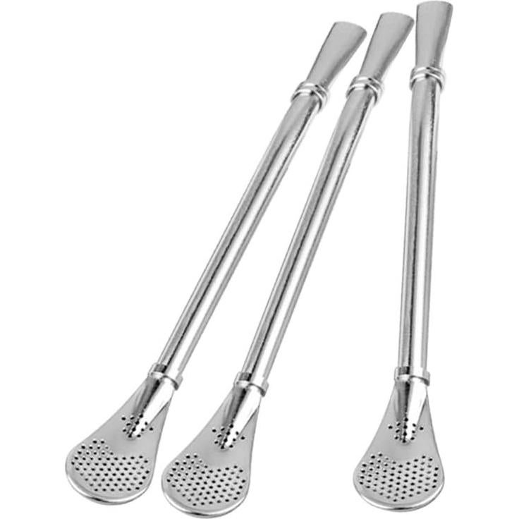 GFDesign Yerba Mate Bombilla Gourd Drinking Filter Straws Stirrer Food-Grade 18/8 Stainless Steel - Set of 3 with 3 Cleaning Brushes - 6.1" Long