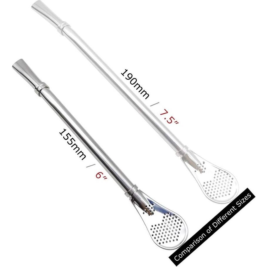 GFDesign Yerba Mate Bombilla Gourd Drinking Filter Straws Stirrer Food-Grade 18/8 Stainless Steel - Set of 3 with 3 Cleaning Brushes - 6.1" Long