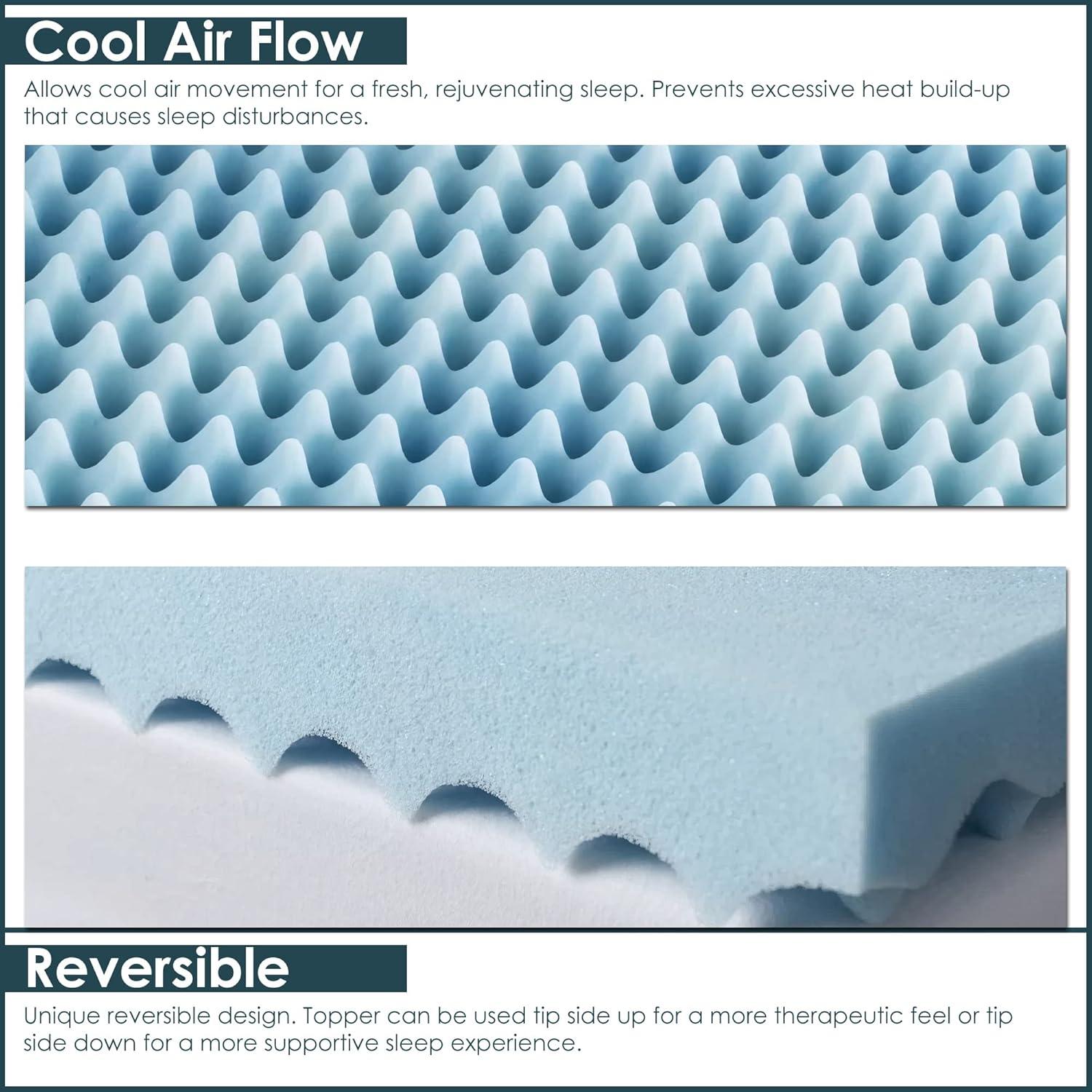 Toppers de Espuma de Memoria de Gel Zayton 2.54 cm Individual Azul