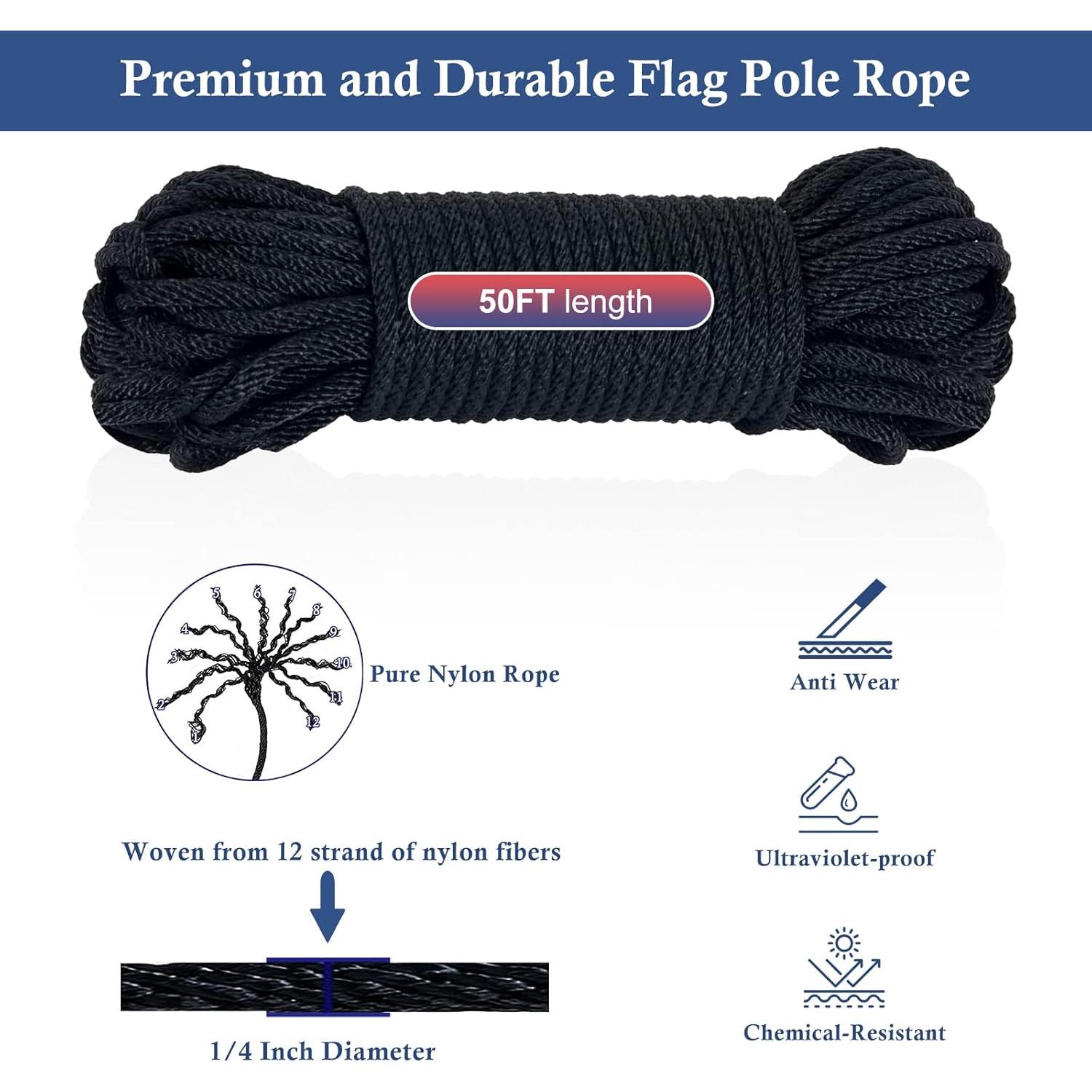 Kit de Cuerda para Asta de Bandera NQ 15 m Nylon con 4 Clips