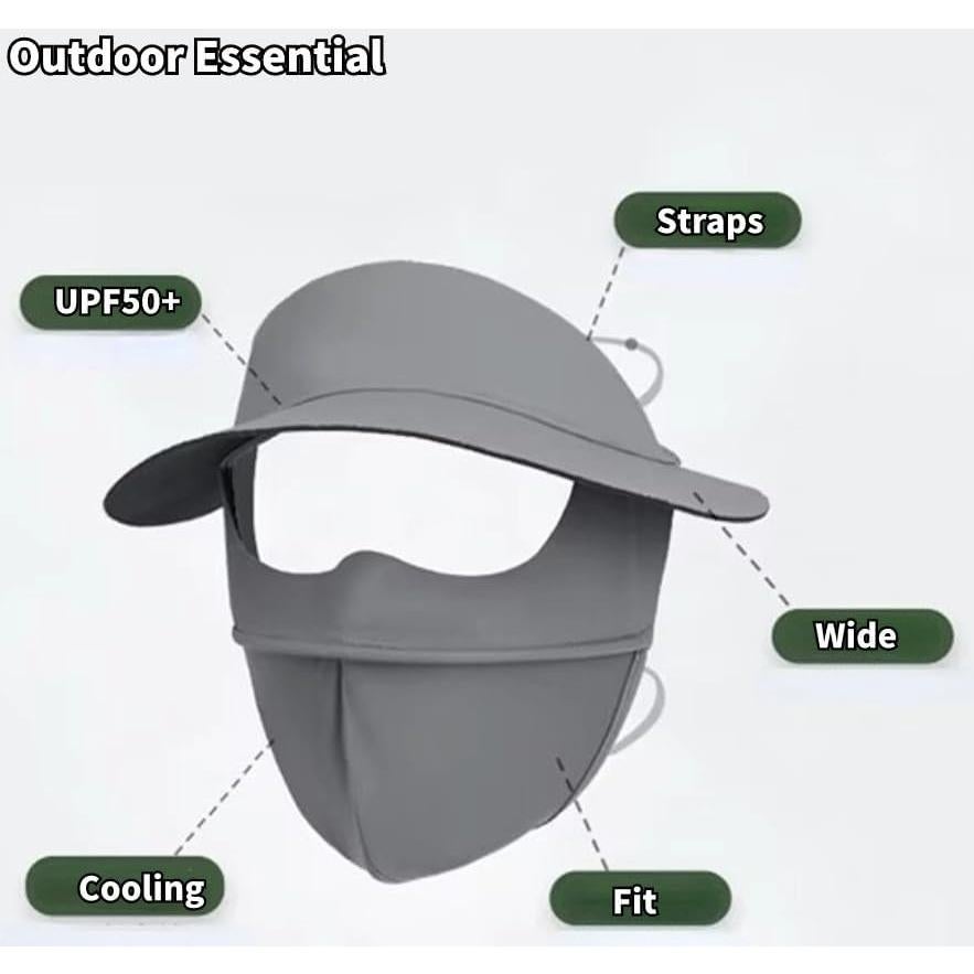 Cubierta Facial UV UPF 50+ para Mujeres - Protección Solar Gris