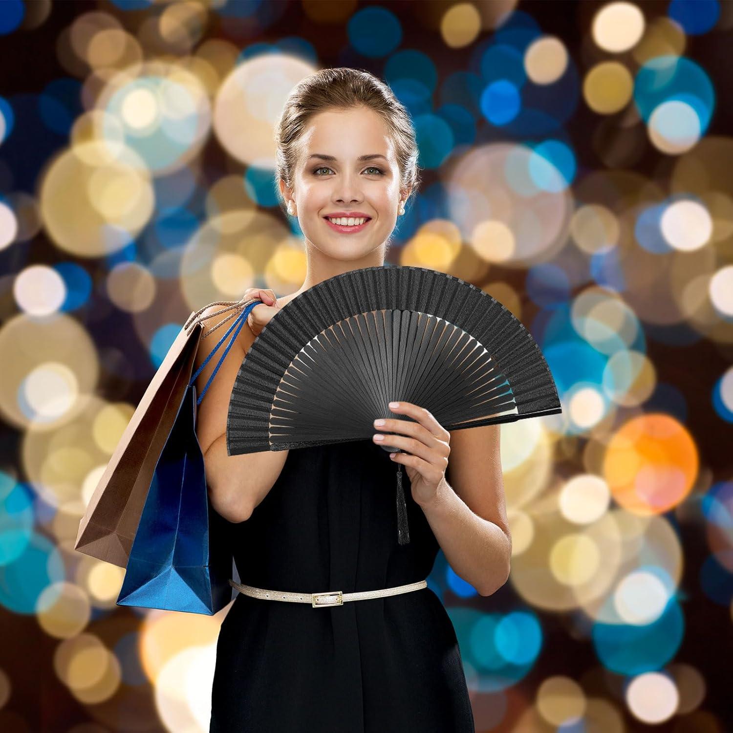 Abanico Plegable Chino Japonés de Seda y Bambú Negro