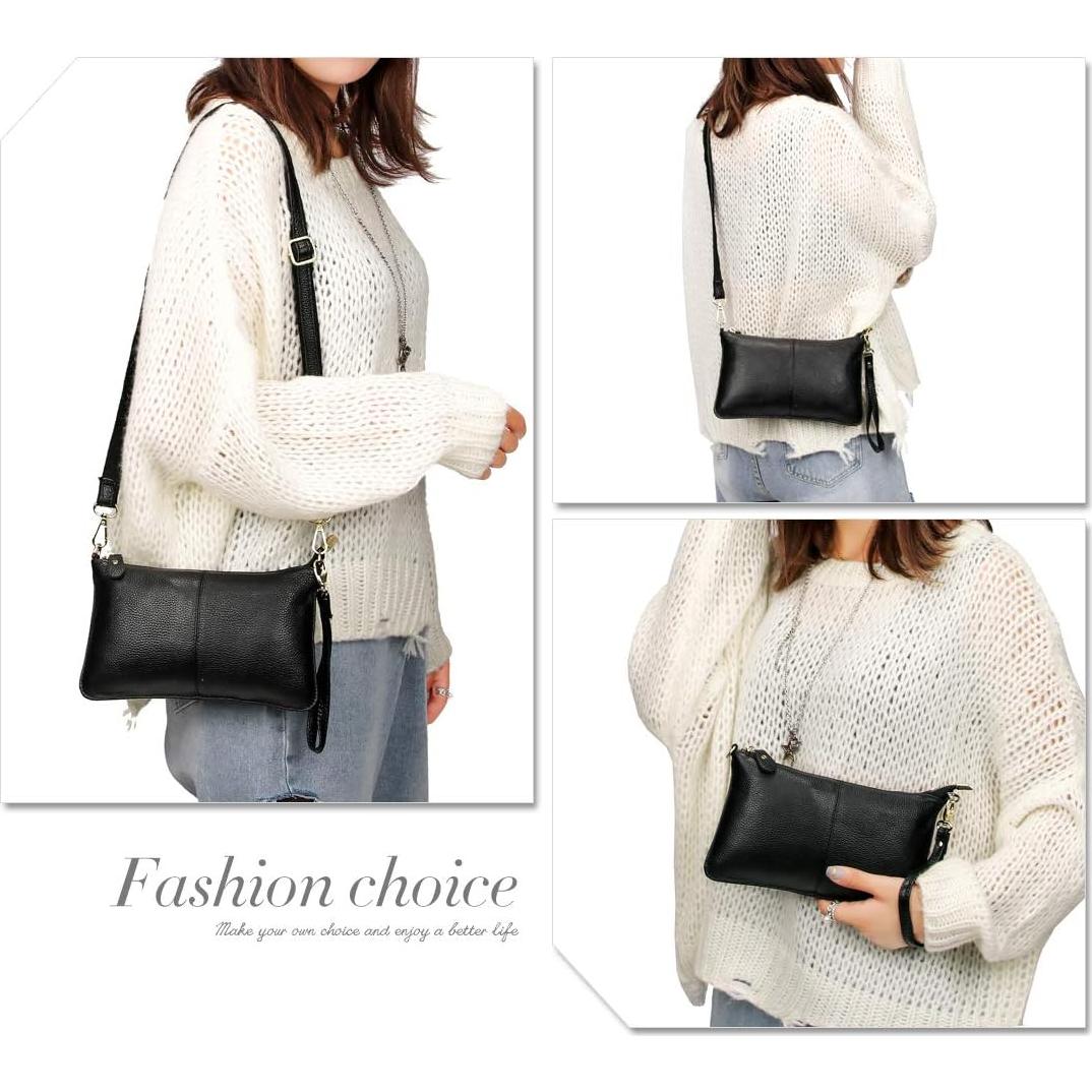 Cartera de Cuero Genuino Artwell para Mujeres - Bandolera Negra