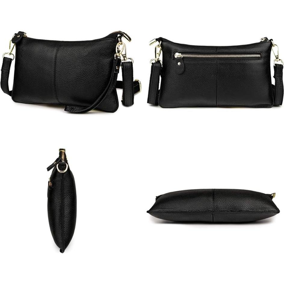 Cartera de Cuero Genuino Artwell para Mujeres - Bandolera Negra