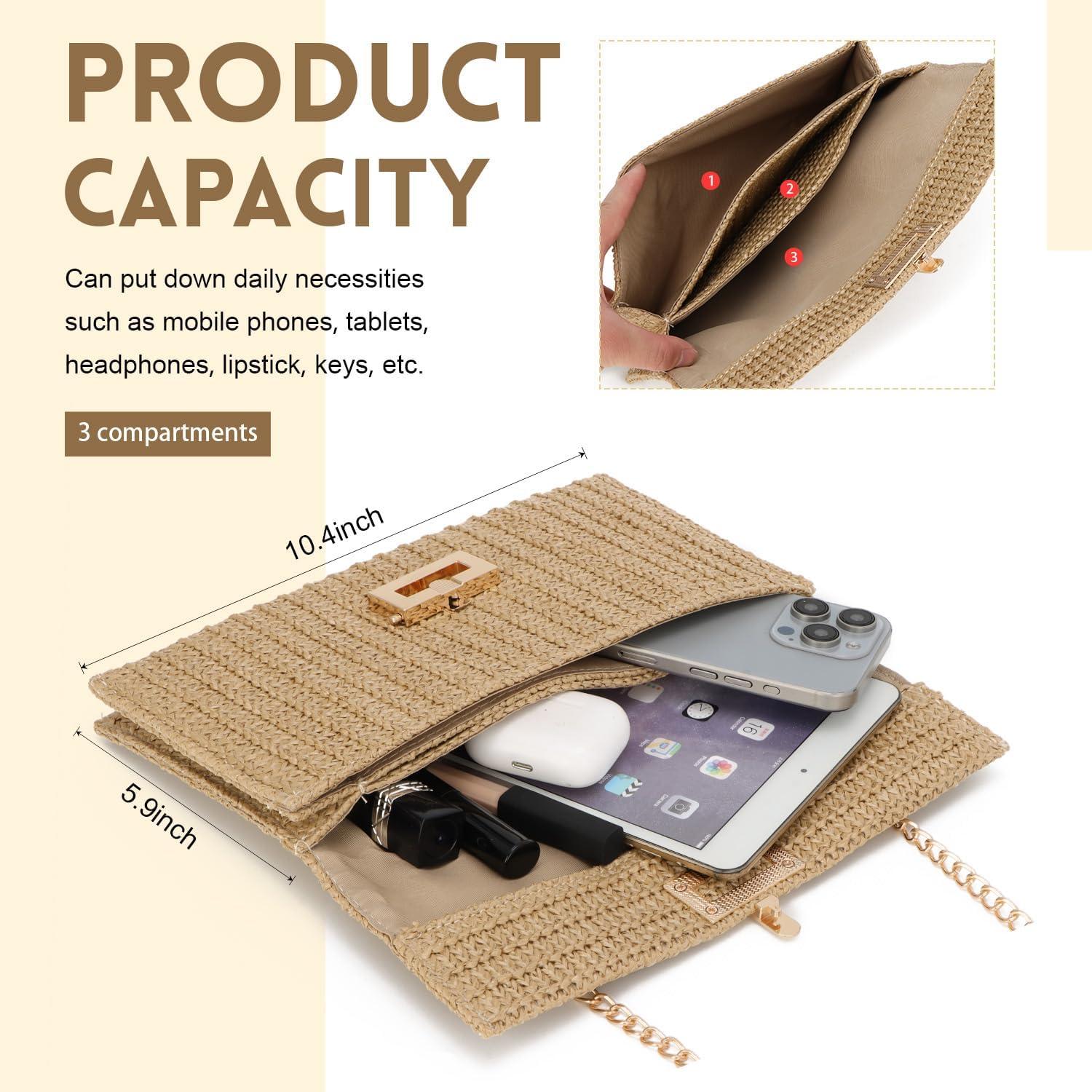 Bolso de mano de paja Ynport para mujeres - Beige 26.5x15cm