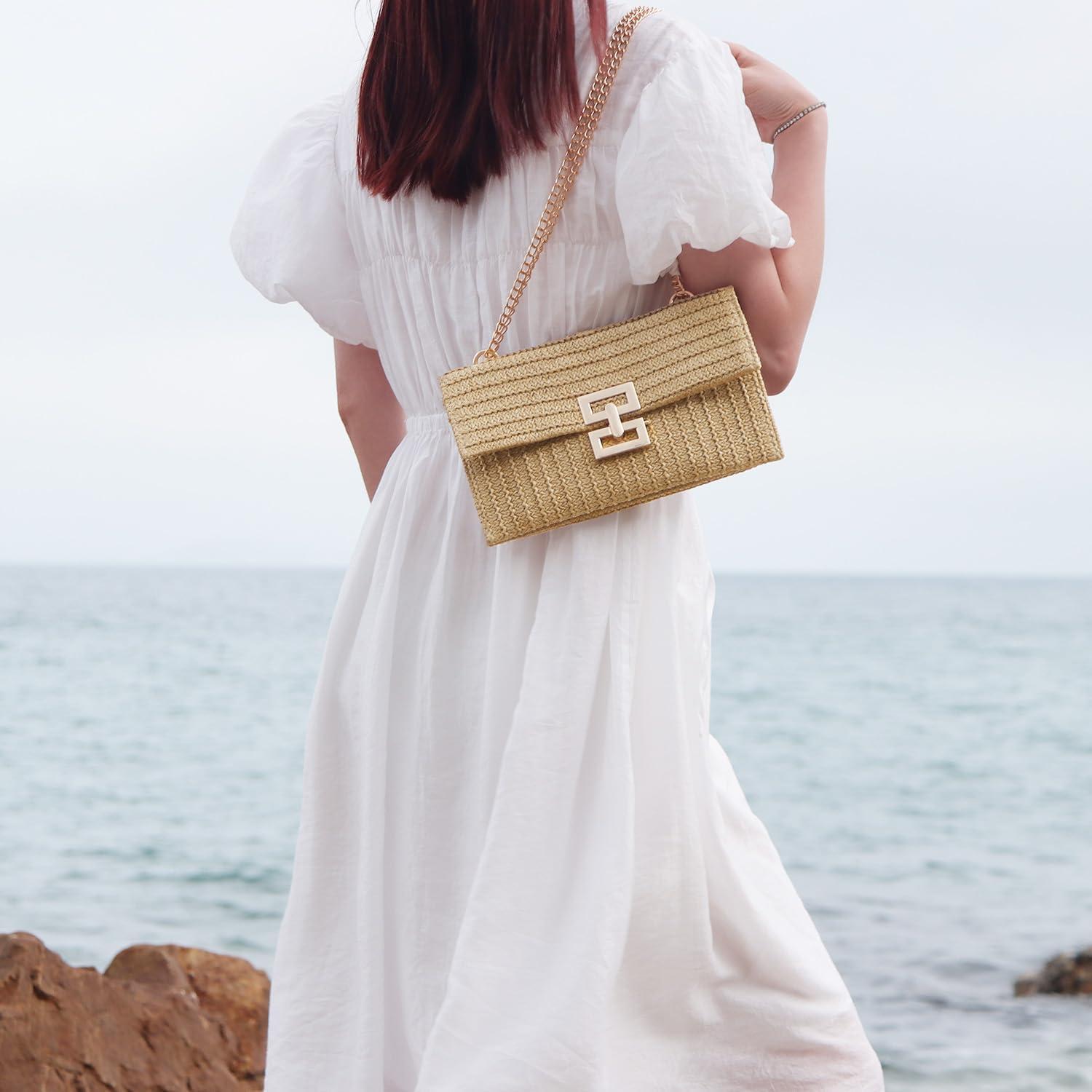 Bolso de mano de paja Ynport para mujeres - Beige 26.5x15cm