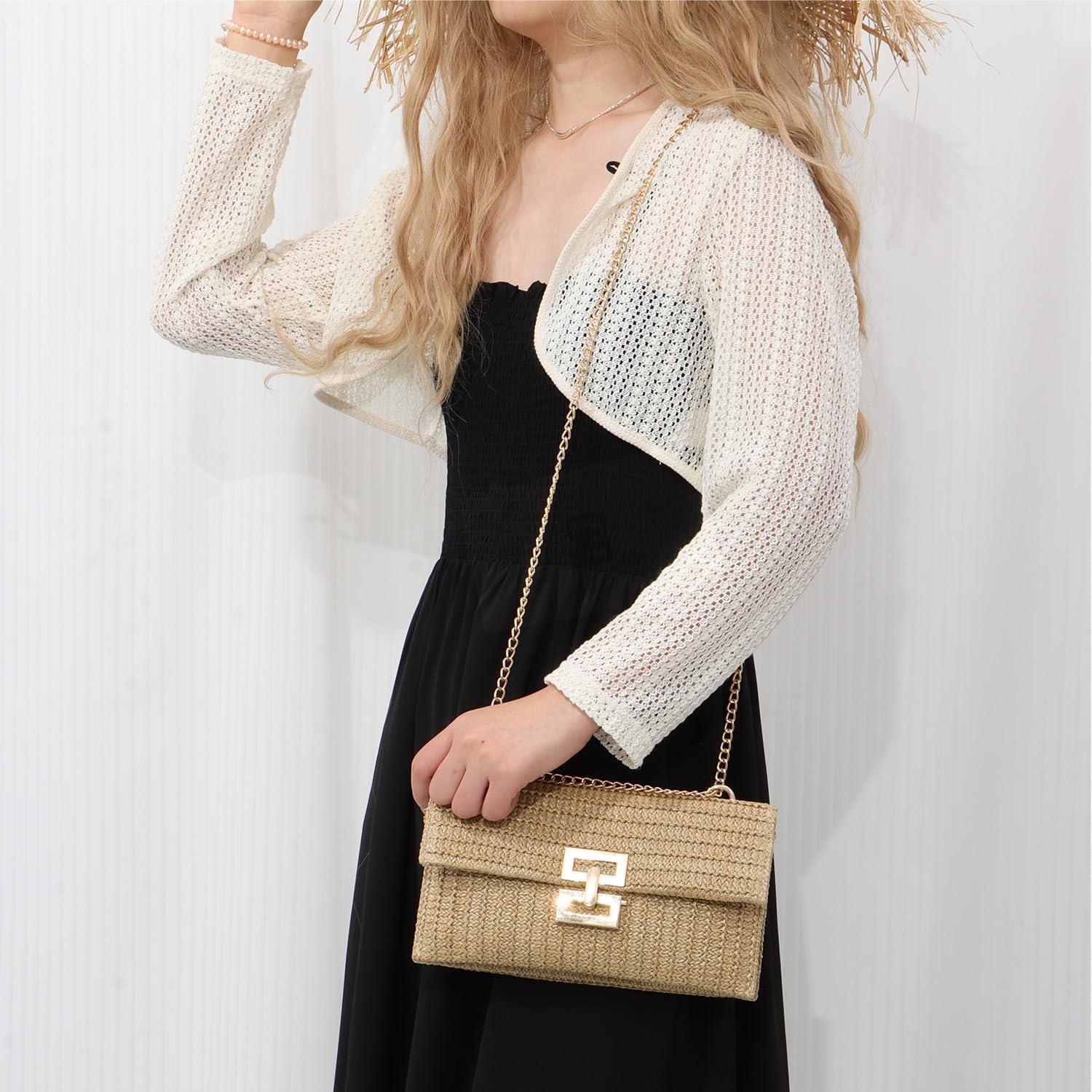 Bolso de mano de paja Ynport para mujeres - Beige 26.5x15cm