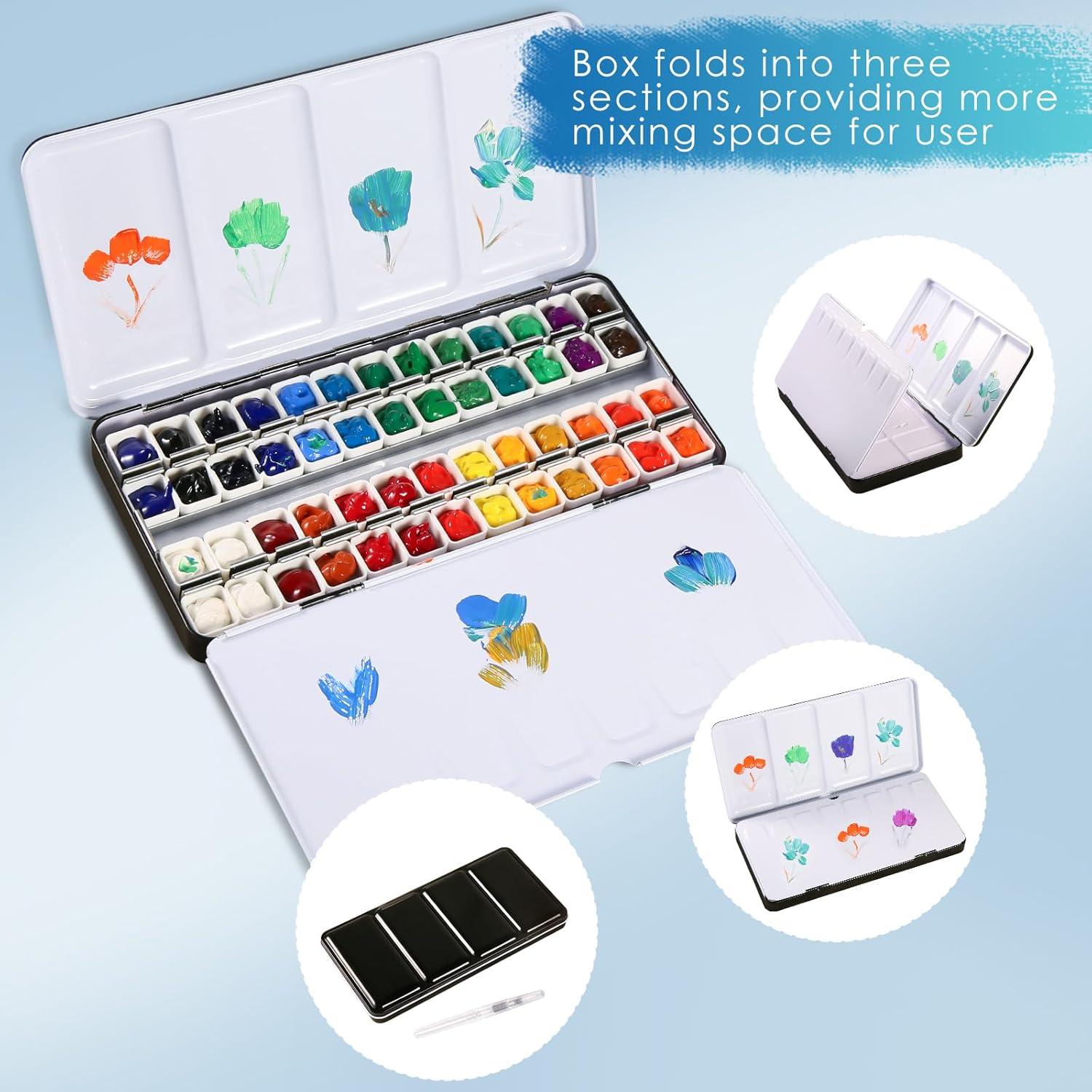 Paleta de Acuarela PEVART Vacía con 52 Medias Cubetas y Pincel