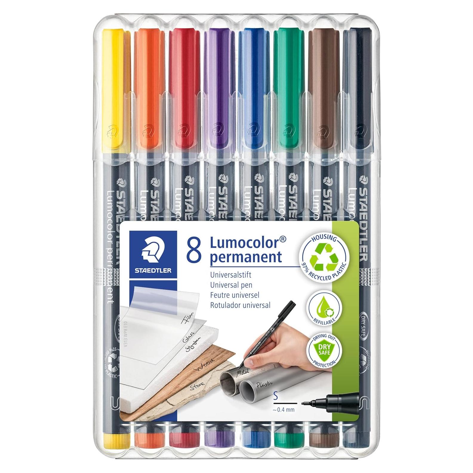 Marcadores Permanentes Staedtler Lumocolor 0.4mm - Caja de 8 Colores