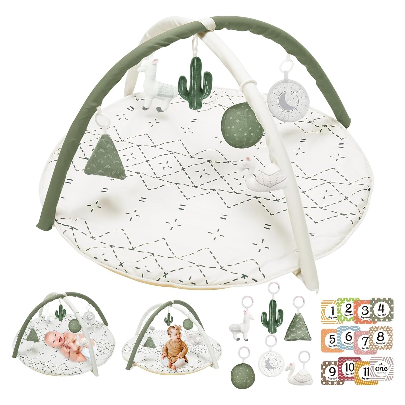 Alfombra de Juego Macramé Verde con 6 Juguetes y Tarjetas