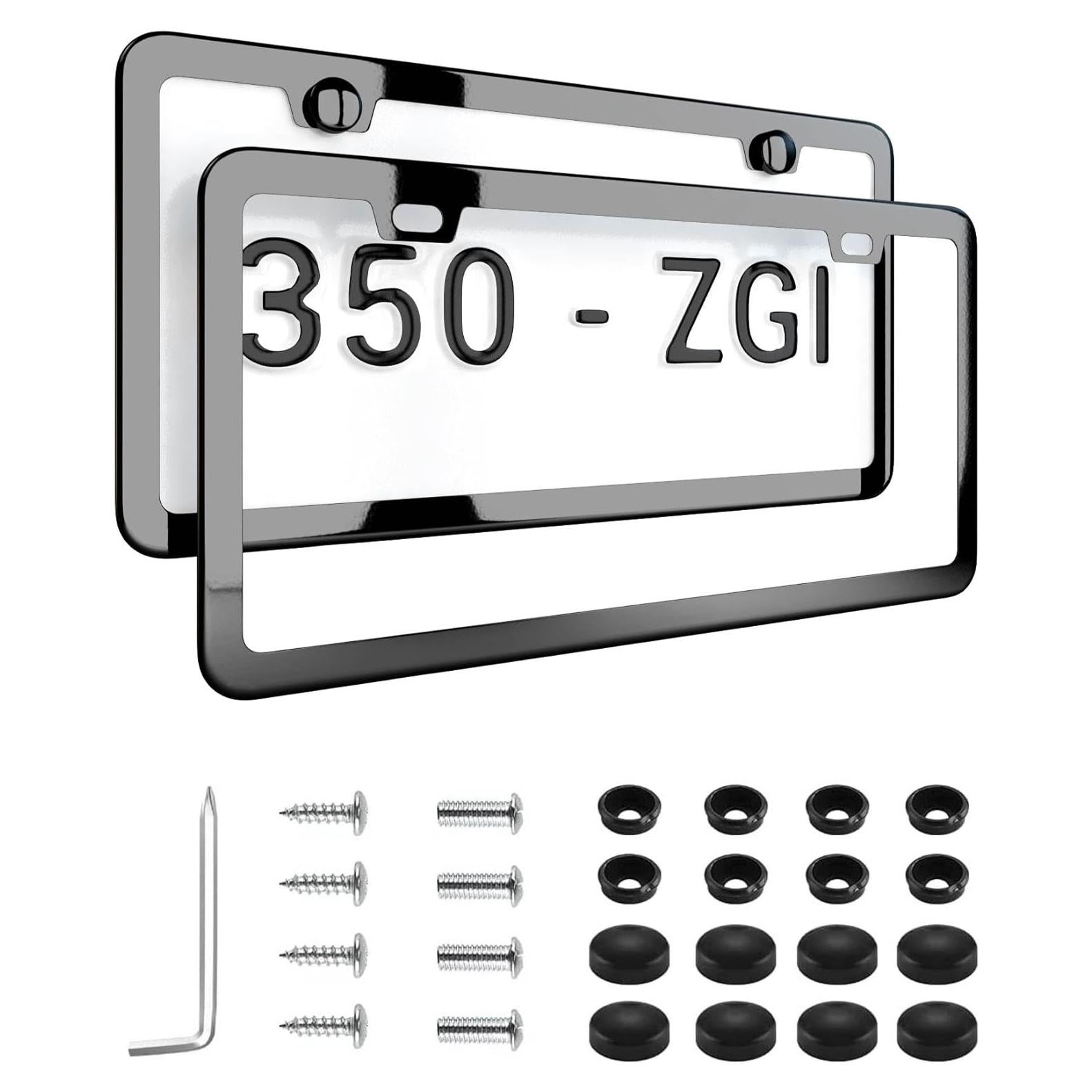 Marco de Placa de Licencia Deselen 350-ZGI Negro Espejo 2 Piezas