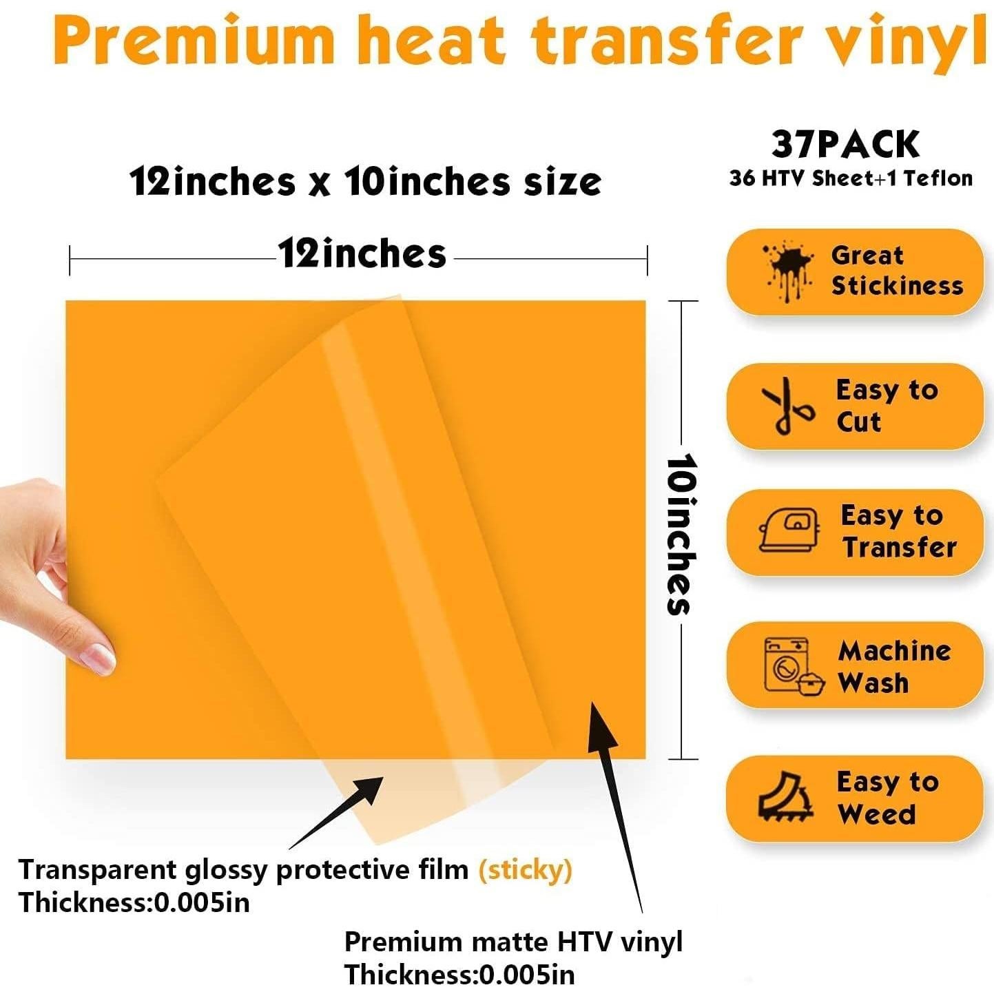 Paquete de Vinilo de Transferencia de Calor YUITCE 37 Hojas 30.48x25.4cm