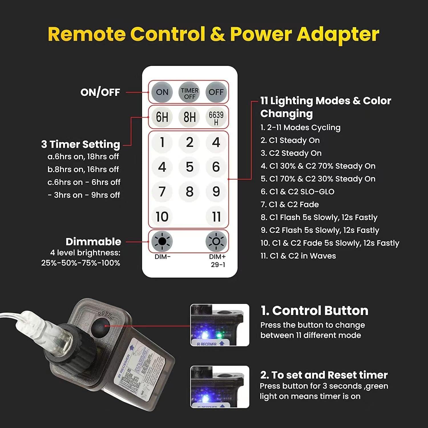 Luces de Cadena Globo 20m 150 LED con Control Remoto y 11 Modos