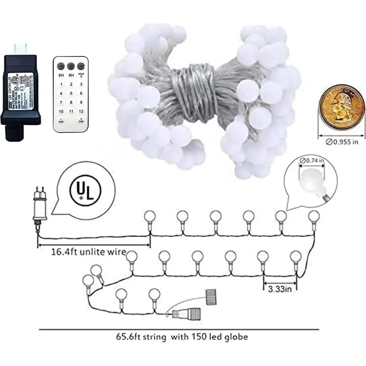 Luces de Cadena Globo 20m 150 LED con Control Remoto y 11 Modos