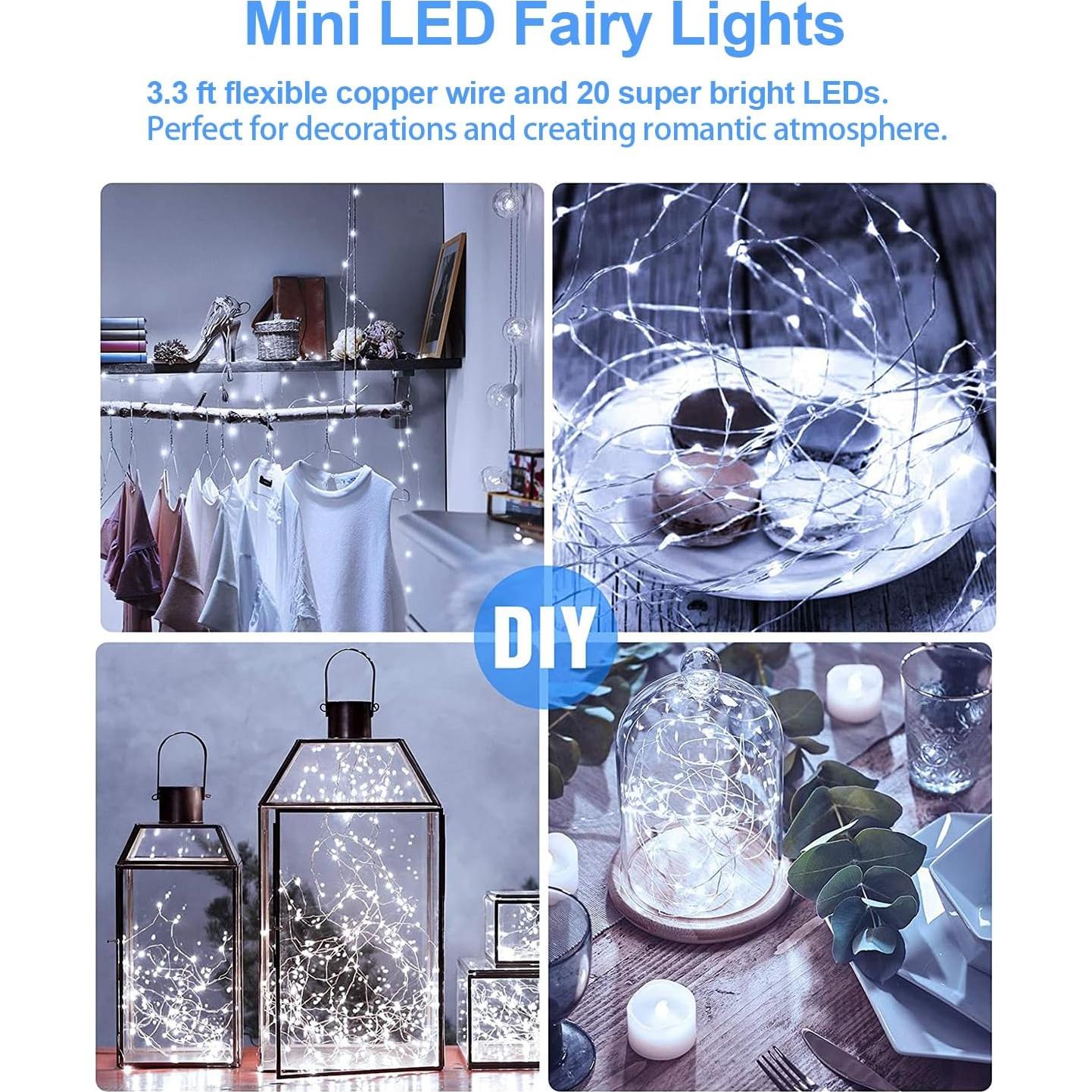 Luces de Hadas HOBAYS 20 LEDs 1.01m Cuerda Alambre Cobre Blanco Frío