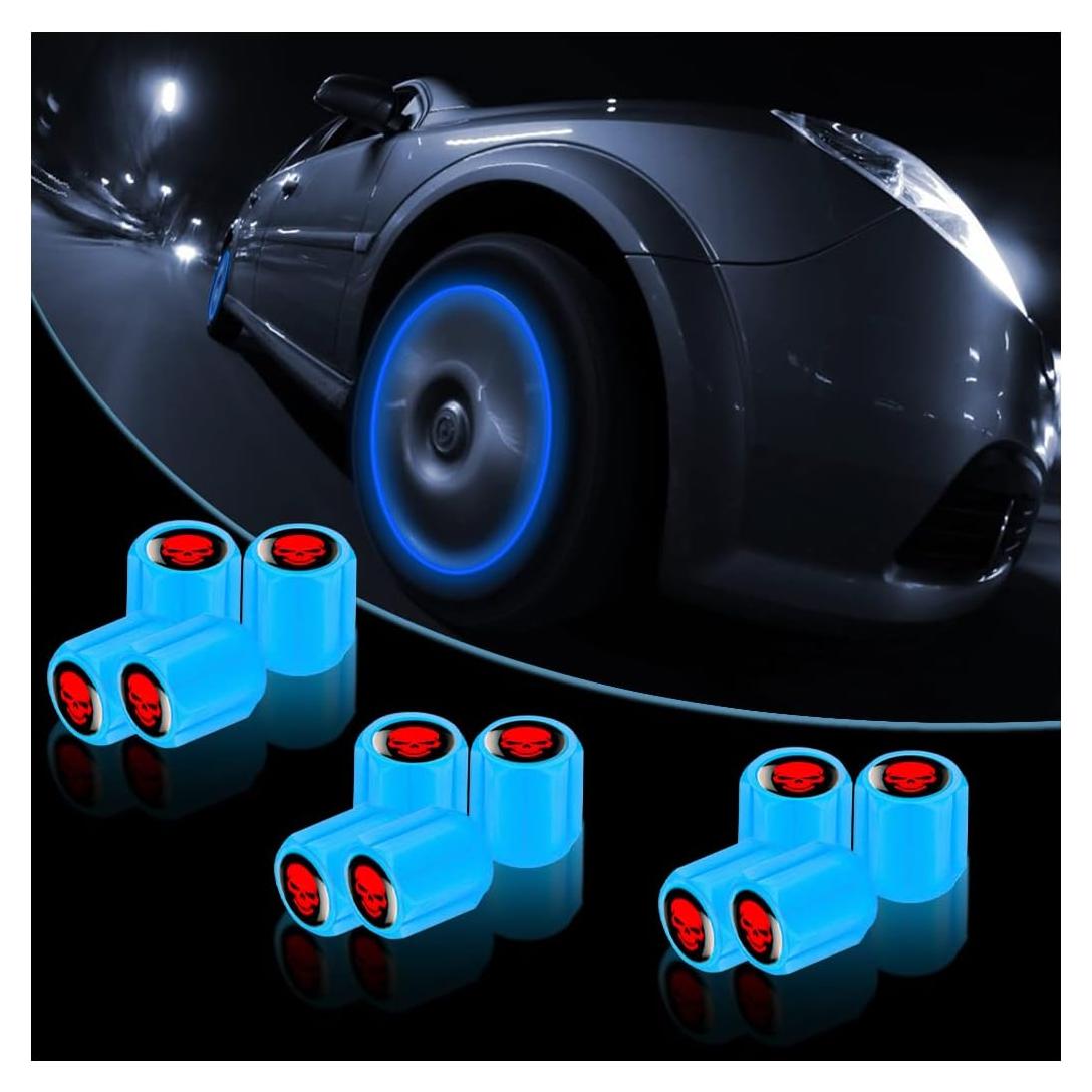 12 Tapas de Válvula de Neumático XINLIYA Fluorescentes Azul/Rojo