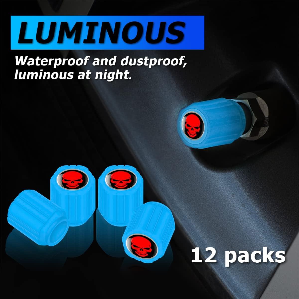 12 Tapas de Válvula de Neumático XINLIYA Fluorescentes Azul/Rojo