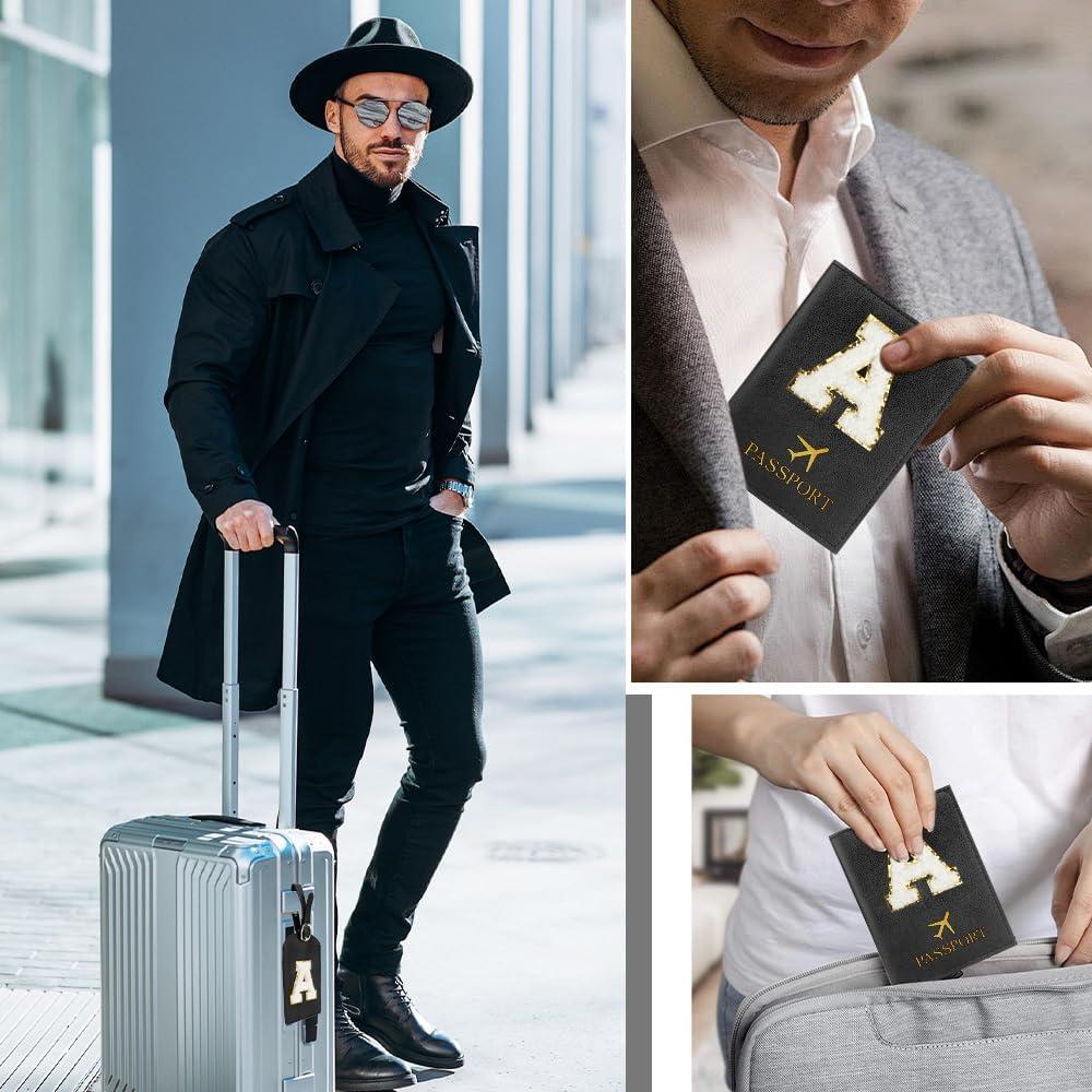 Portapasaportes y Etiqueta de Equipaje Iniciales Mujer - Cuero PU