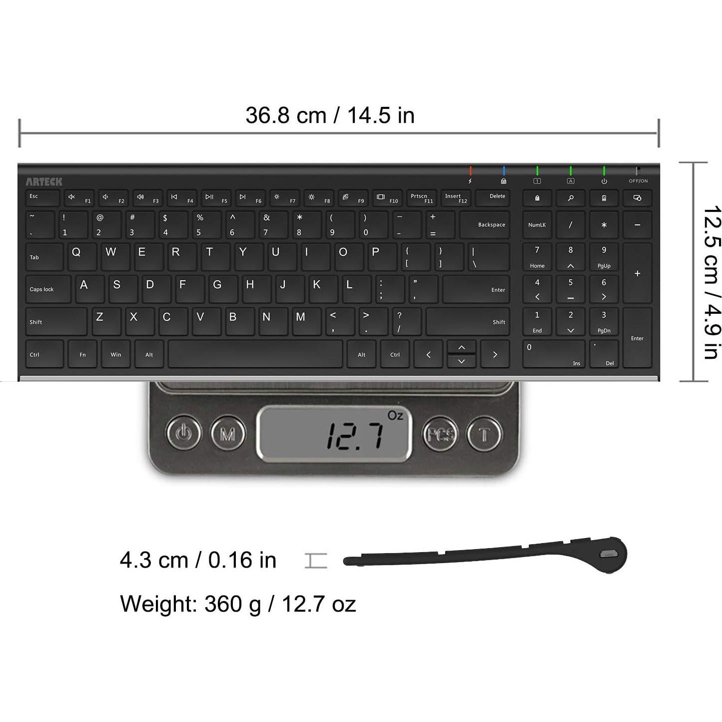 Teclado Inalámbrico Arteck Ultra Delgado con Teclado Numérico