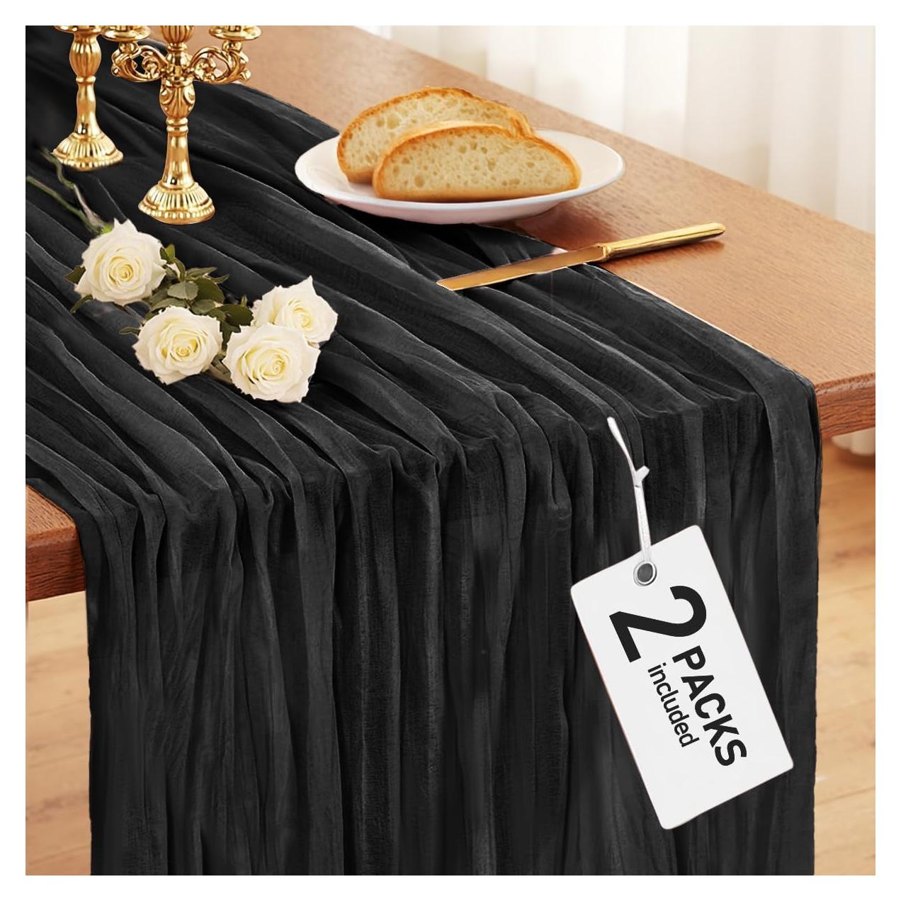 Camino de Mesa de Gasa Pureegg 2 Piezas 35x120 cm Negro