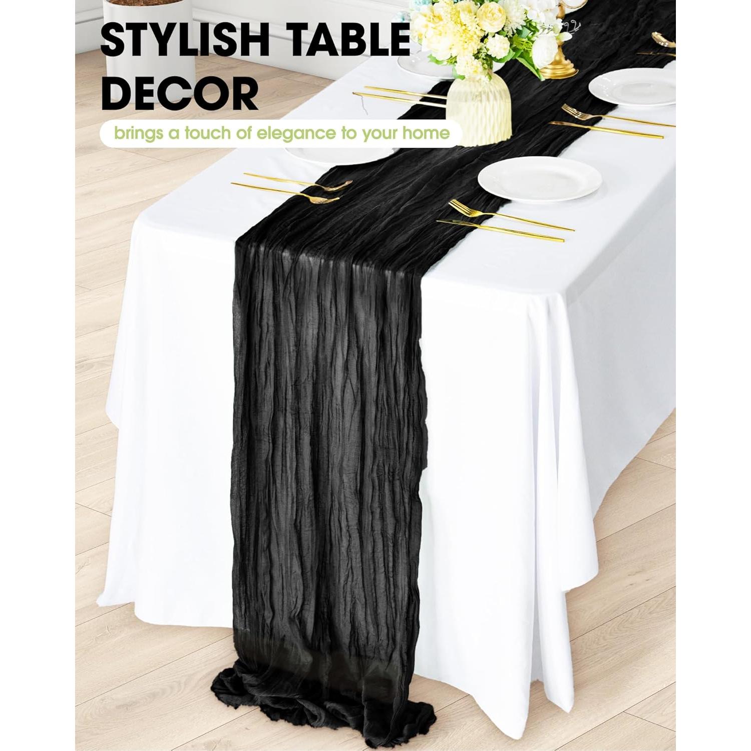Camino de Mesa de Gasa Pureegg 2 Piezas 35x120 cm Negro