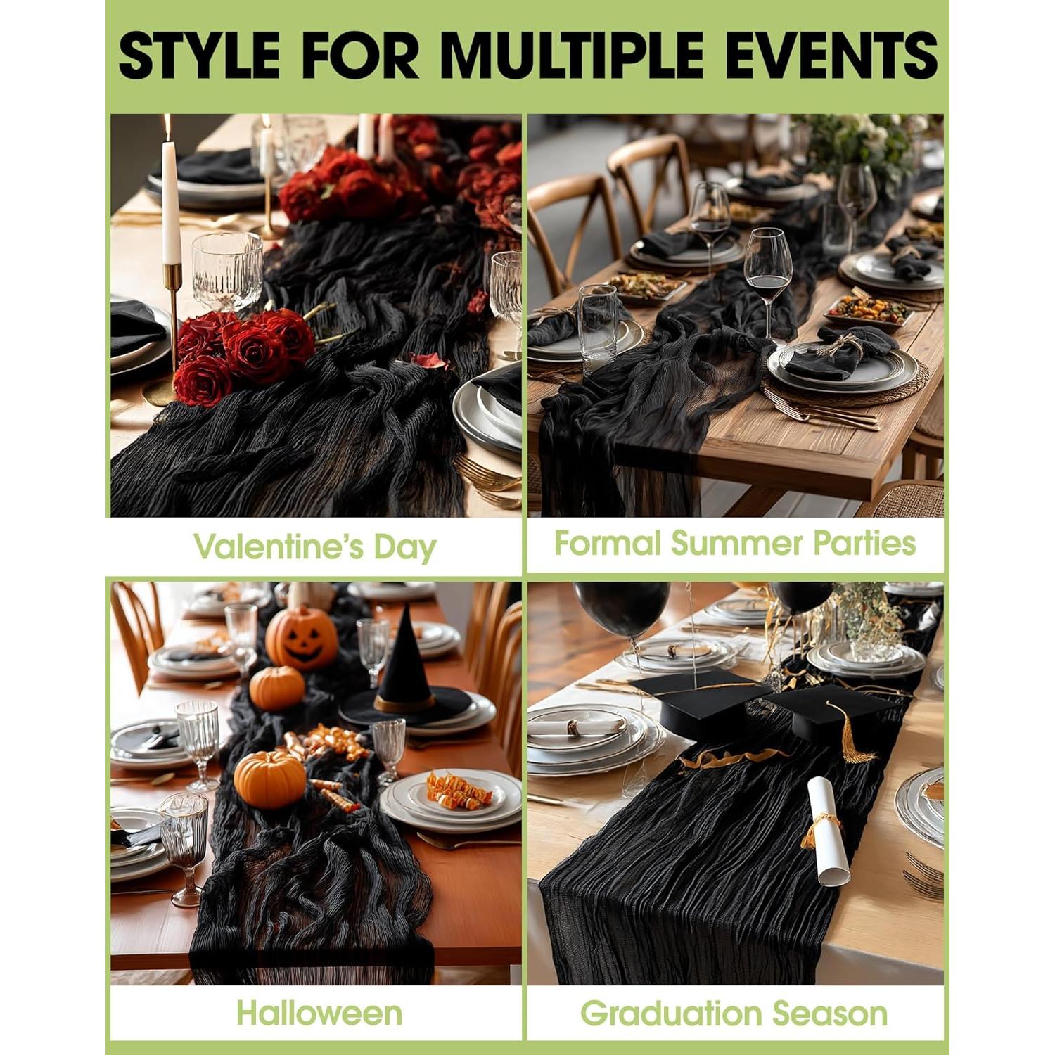 Camino de Mesa de Gasa Pureegg 2 Piezas 35x120 cm Negro