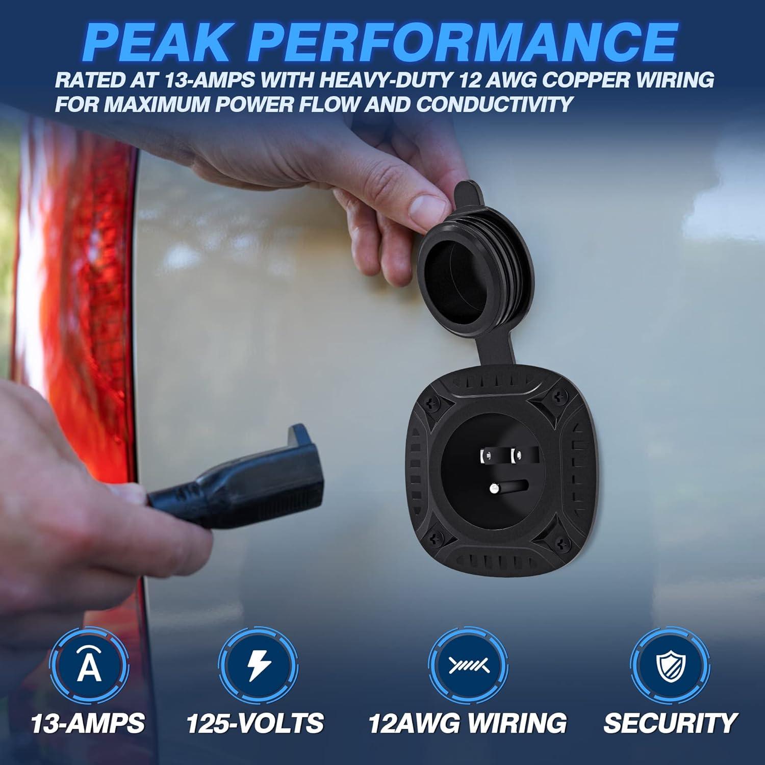 Enchufe de Puerto AC MICTUNING 13A 125V con Cable 40cm Negro