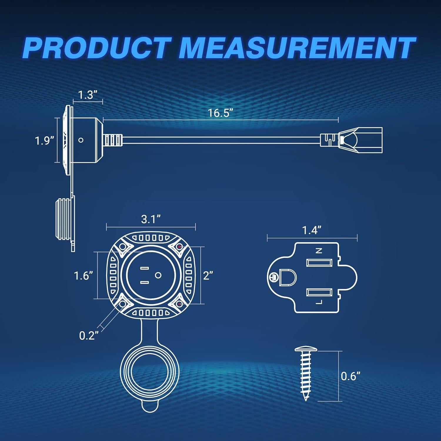 Enchufe de Puerto AC MICTUNING 13A 125V con Cable 40cm Negro