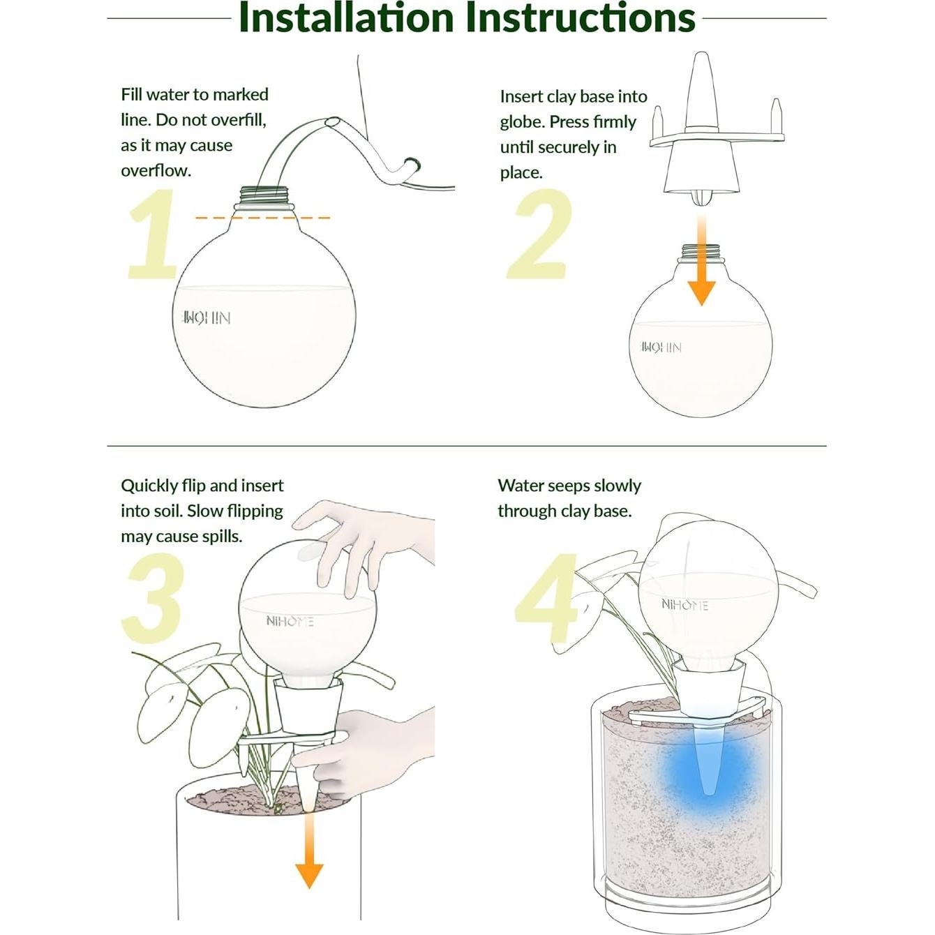 NiHome 4PCS Esferas de Riego Automático de Arcilla 0.5L