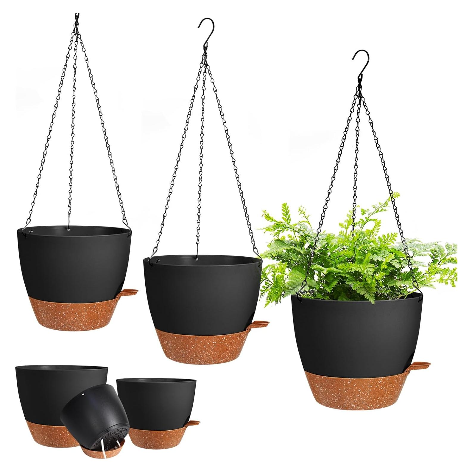 Paquete de 3 macetas colgantes autorriego Lucieblessdesign 17.8/16.5/12.7 cm Negro