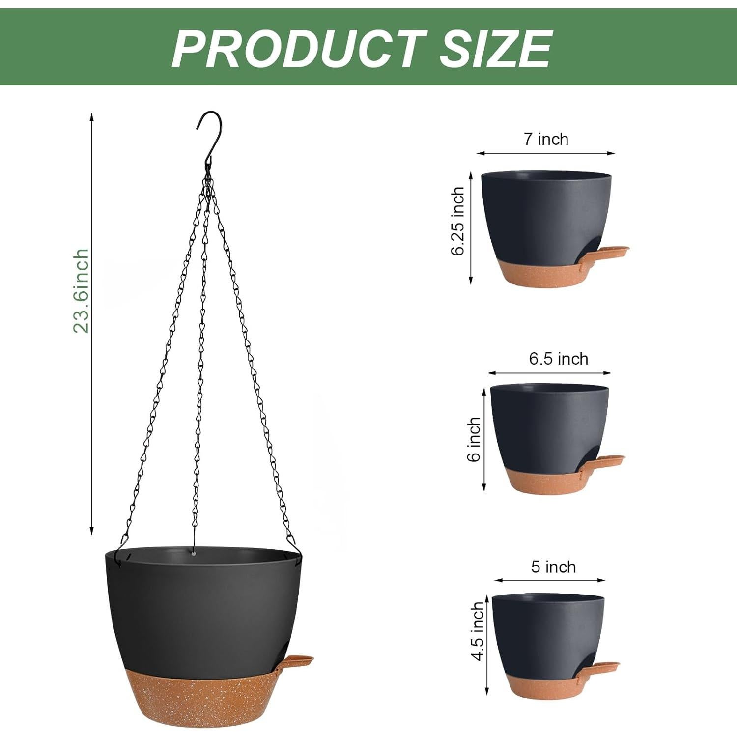 Paquete de 3 macetas colgantes autorriego Lucieblessdesign 17.8/16.5/12.7 cm Negro