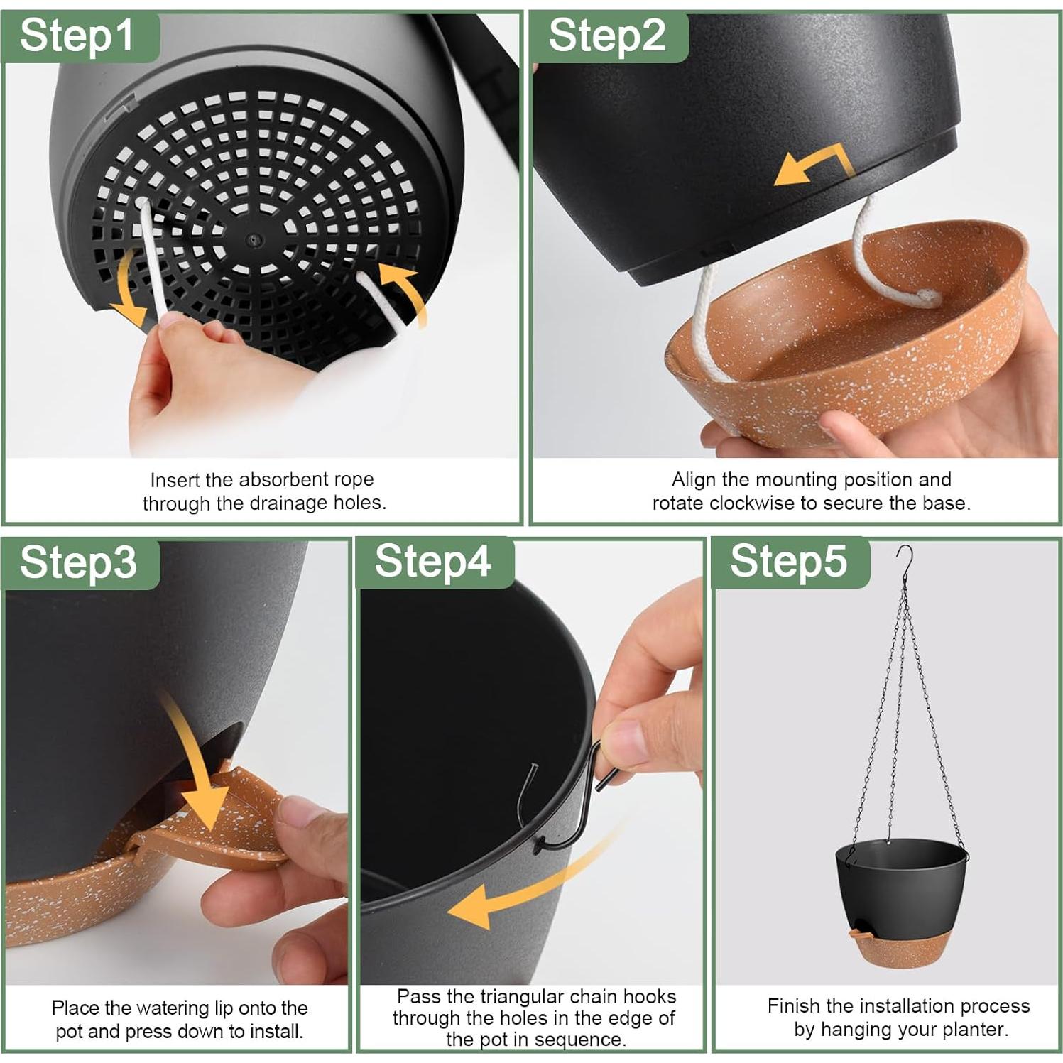 Paquete de 3 macetas colgantes autorriego Lucieblessdesign 17.8/16.5/12.7 cm Negro