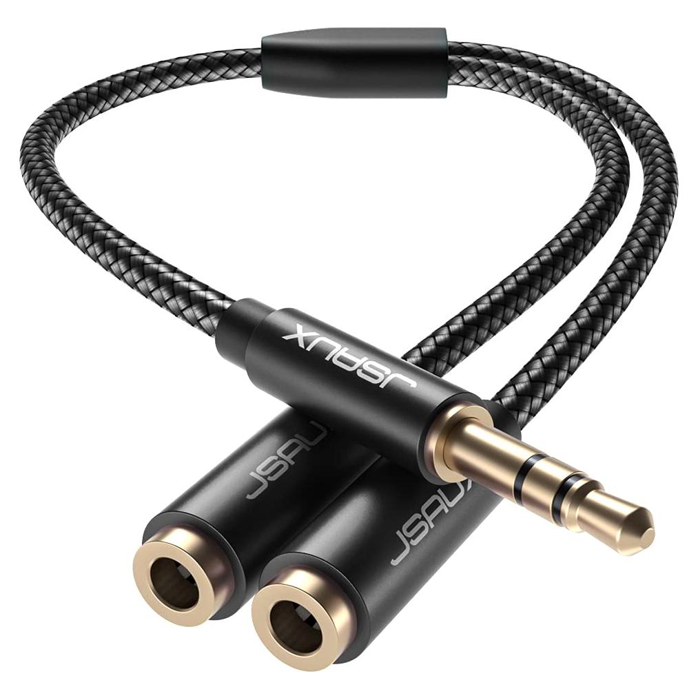 Divisor de Auriculares JSAUX 3.5mm Estéreo Trenzado 0.28m Negro