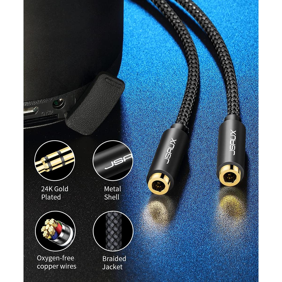 Divisor de Auriculares JSAUX 3.5mm Estéreo Trenzado 0.28m Negro