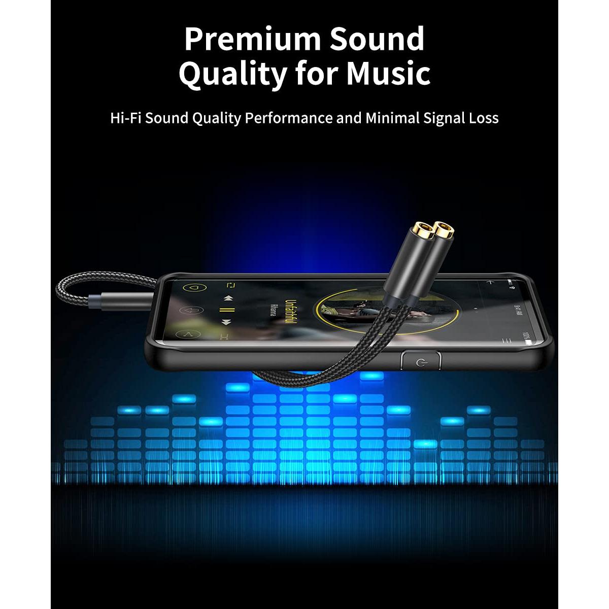 Divisor de Auriculares JSAUX 3.5mm Estéreo Trenzado 0.28m Negro