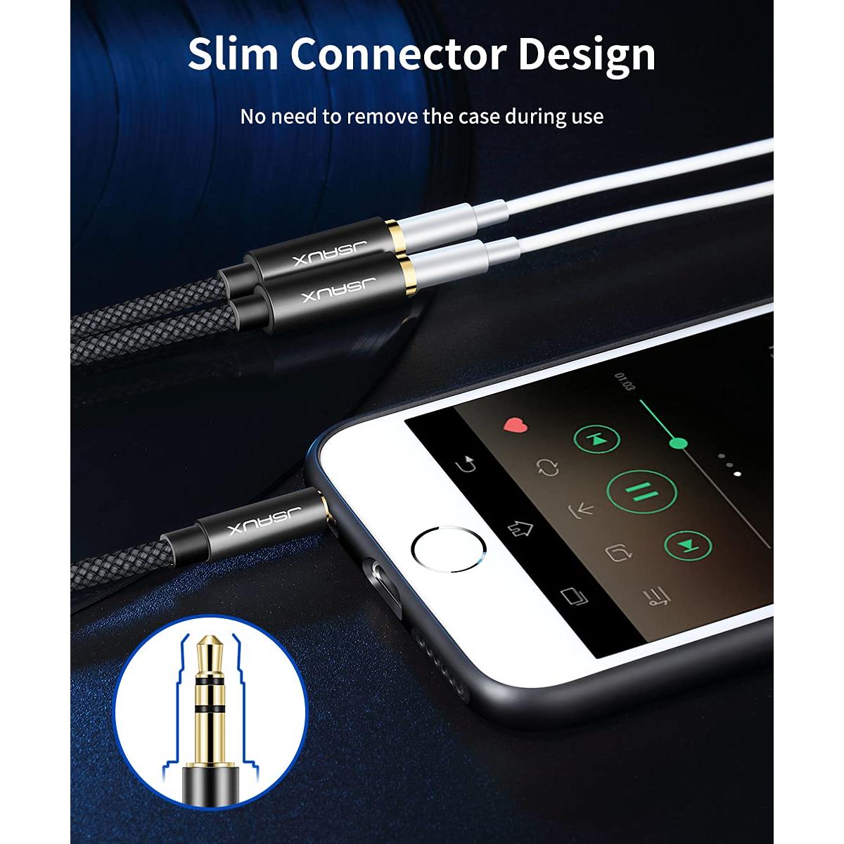 Divisor de Auriculares JSAUX 3.5mm Estéreo Trenzado 0.28m Negro