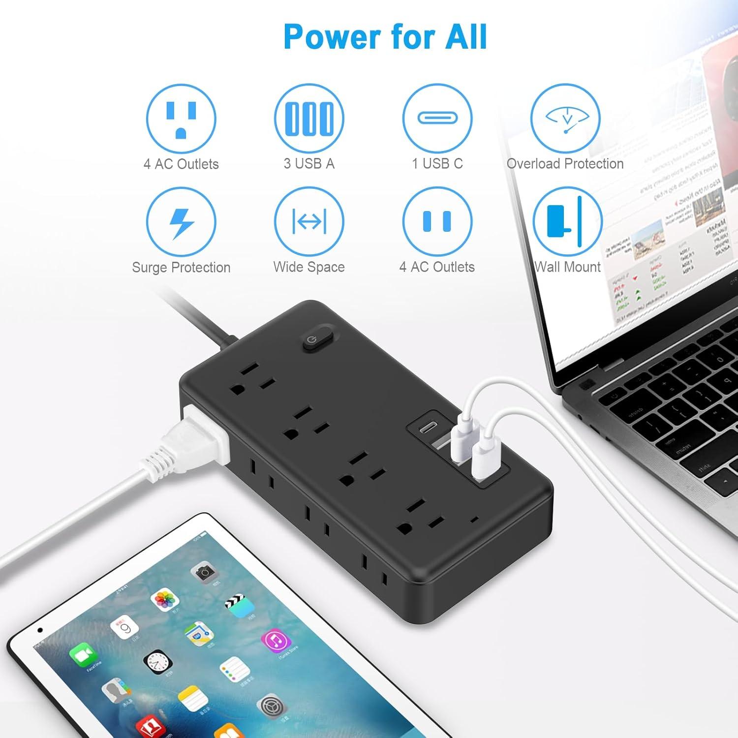 Regleta de Protección Sobretensiones 6 Salidas 4 USB Bi-silque