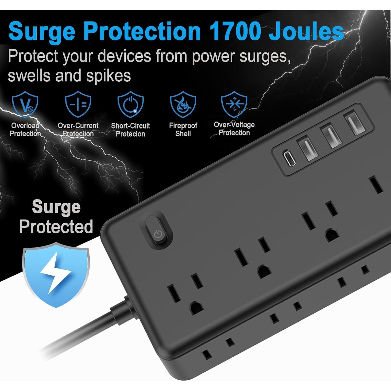 Regleta de Protección Sobretensiones 6 Salidas 4 USB Bi-silque