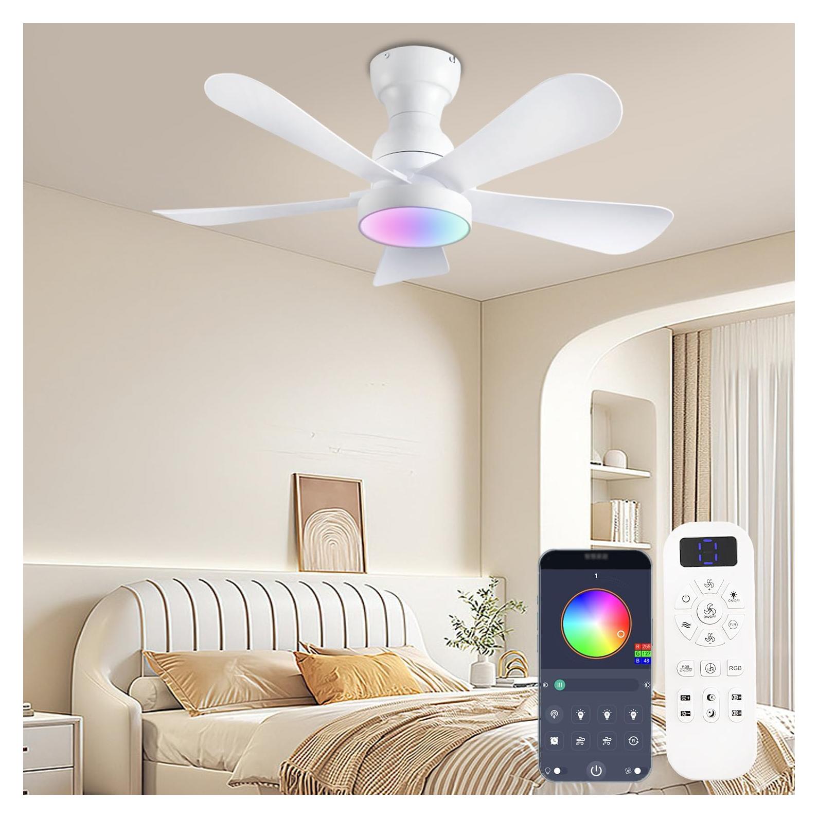 Ventilador de Techo NKPU 36" Blanco con Luz LED RGB y Control Remoto